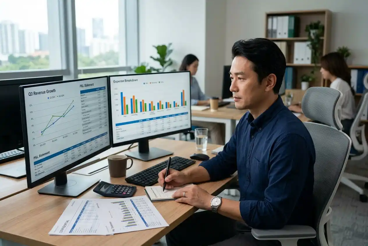 Student reviewing financial reports in AGTU's accounting and finance program