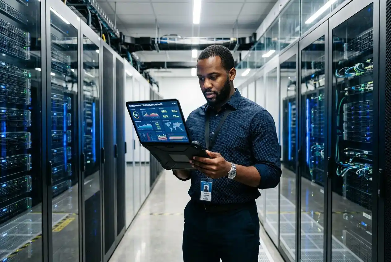 Student learning cloud computing infrastructure online at AGTU