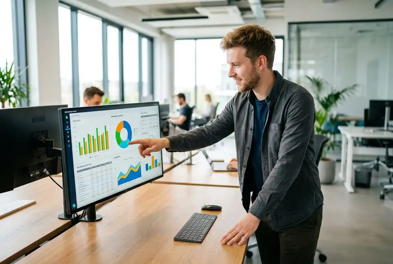Student analyzing data and dashboards in AGTU's online data science program