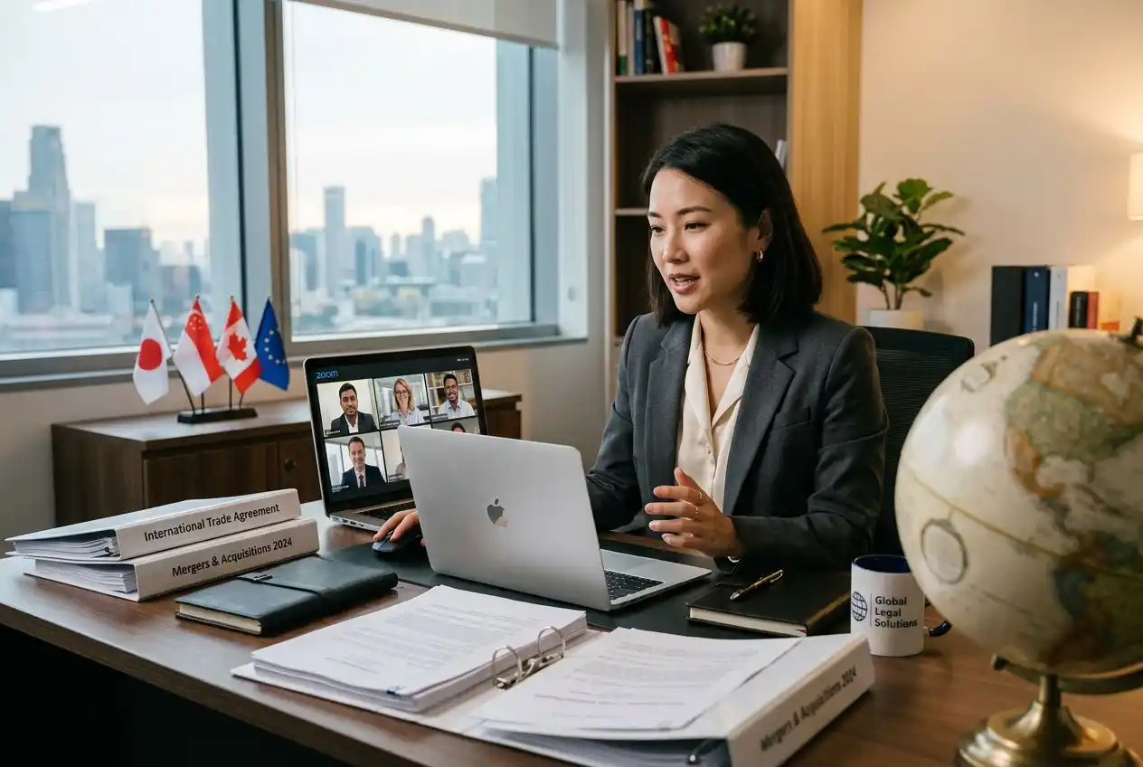 Student studying international legal affairs online at AGTU