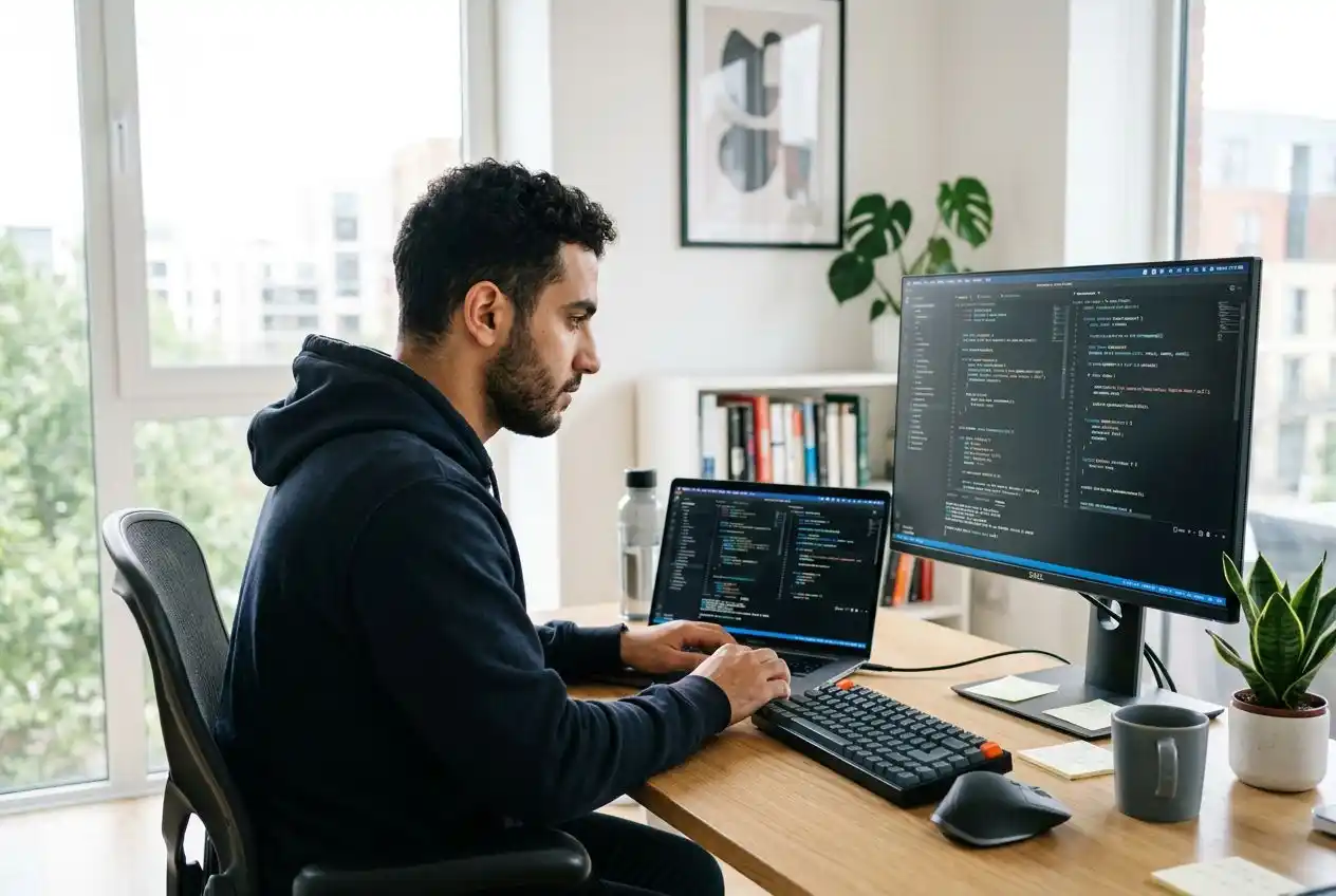 Student coding in AGTU's online bachelor in computer science
